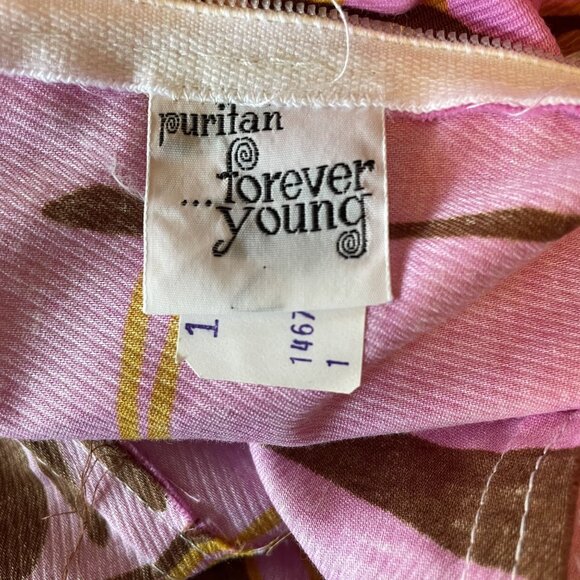 60s Vintage Deadstock Puritan Forever Young Green & Purple Flutter Sleeve Dress - Picture 4 of 8